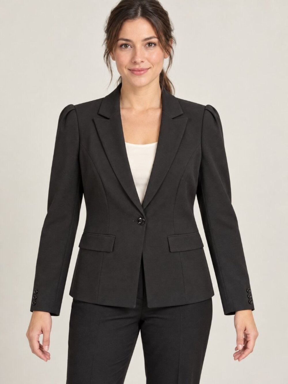 White House Black Market Black One Button Blazer Jacket Women's Size 8